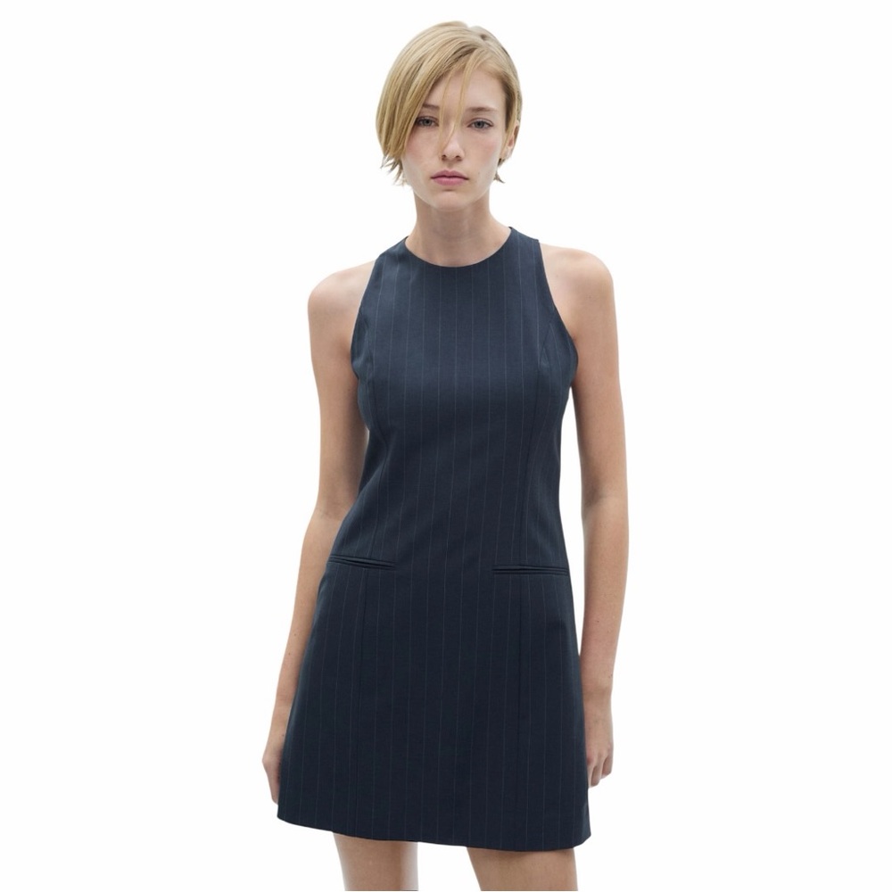 Mango Navy Pinstripe Mini Dress